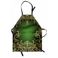 thumbnail image 1 of Mandala Apron Arabesque Frame with Lotus Shade Floral Swirls Little Hearts and Dots, Unisex Kitchen Bib Apron with Adjustable Neck for Cooking Baking Gardening, Green Black Pale Yellow, by Ambesonne, 1 of 3