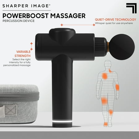 Sharper Image Powerboost Deep Tissue Percussion Massage Gun for Full Body Recovery, 5 Attachments, Whisper Quiet, Rechargeable