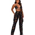 thumbnail image 3 of Trajes de 2 piezas de malla transparente con cuentas de perlas para mujer, monos, Top corto y pantalones largos con volantes calados, 3 of 5