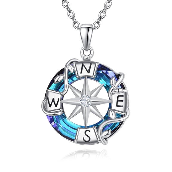 TANGPOET Graduation Gift Compass Necklace for Women 925 Sterling Silver Compass Pendant Jewewlry Gift for Women