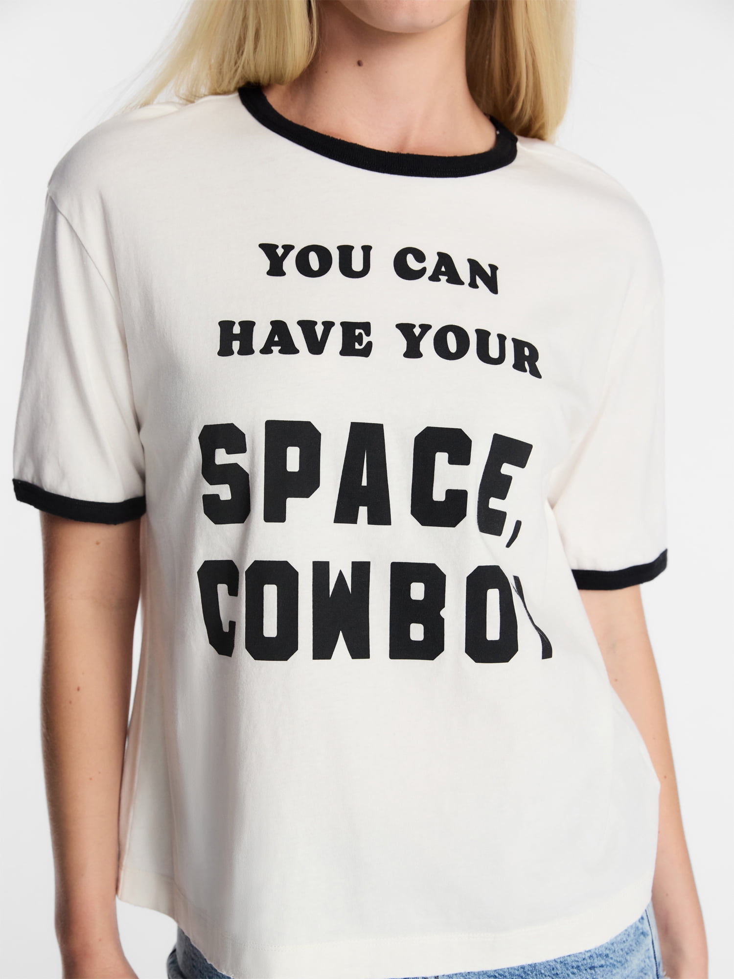 Kacey Lee Women's Have Your Space Graphic Ringer Tee with Short Sleeves, Sizes XXS-XXL