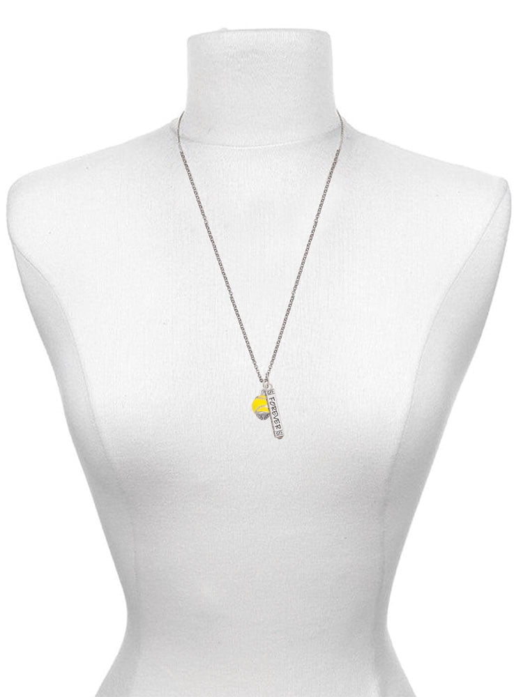 Delight Jewelry Silvertone Yellow Softball with Stitching Spinner Silvertone Sisters Best Friends Forever Bar Charm Necklace, 23"