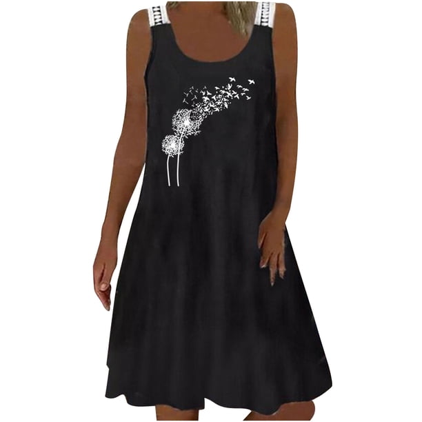 Moda mujer casual sexy cuello redondo impresión encaje sin mangas mini vestido Fridja hj444