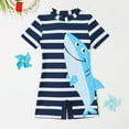 thumbnail image 3 of Gyratedream Baby Toddler Boys Short Sleeve One Piece Swimsuits UPF 50+ Rash Guard Sunsuits Kids Striped Shark Print Bathing Suits Beachwear for 1-7 Years, 3 of 8