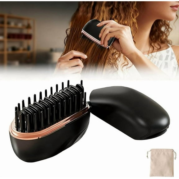 Glambrush Mini Hair Straightener, Capsule Hair Straightener & Styler, 2-in-1 Cordless Travel Straightening Comb with 3-Speed Temperature Control, Anti-Scald Shell, Portable for Women(1*Black)