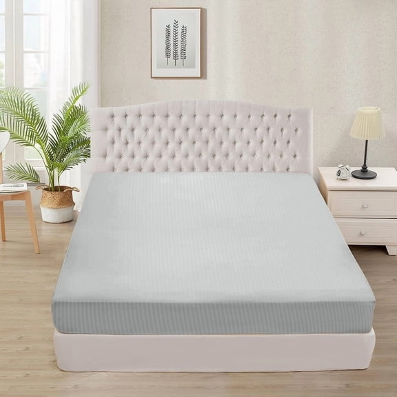 Fitted Sheet 800 Thread Count 100% Egyptian Cotton 1-Piece Full-XL Size (54" x 80") Inch 22-Inch Deep Pocket, All-Around Elastic Silver gray Stripe