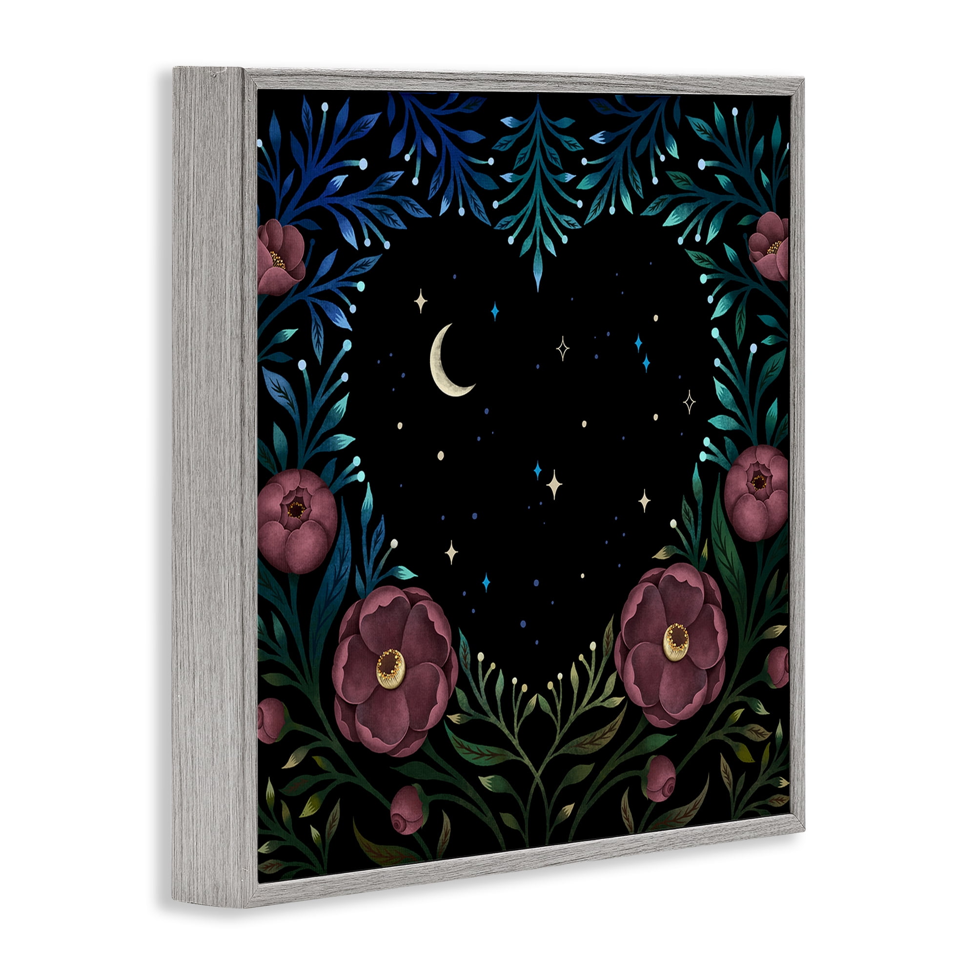 Stupell Industries Heart Night Sky Garden Gray Framed Giclee Art, design by Episodic Drawings