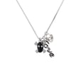 thumbnail image 2 of Delight Jewelry Silvertone Small Black Resin Skull with Clear Crystals - Love and Lock Charm Necklace, 18"+1", 2 of 4