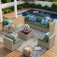 thumbnail image 3 of POTEBAN 7 Pieces Outdoor Patio Furniture Set, Grey Rattan Wicker Outdoor Conversation Sectional Sofa Set with Cushions for Backyard, Green, 3 of 8