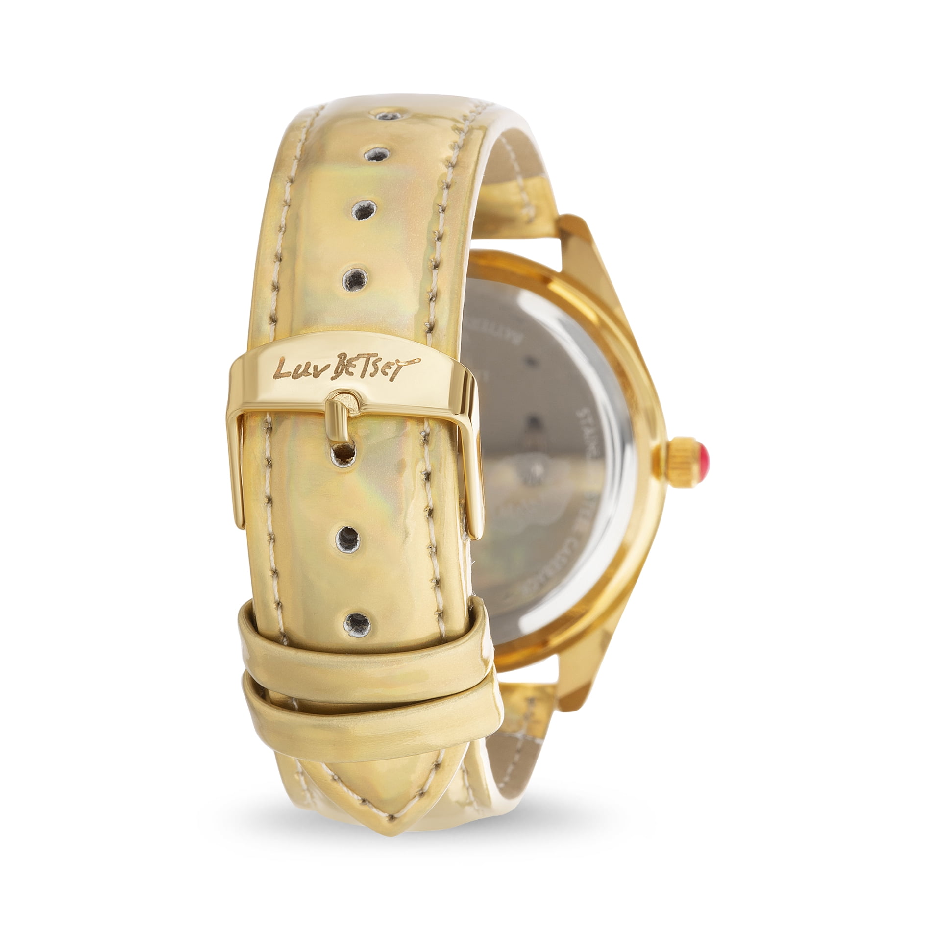 Luv Betsey Women's Sunray Dial with Goldtone Case and Gold Metallic Strap Watch with Rhinestones