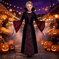 thumbnail image 2 of GiLiling Gothic Royal Vampire Dress-Up Outfit for Girls Witch Dress with Choker and Collar Long Sleeve with Accessories for Halloween (Dark Purple, 9-10 years), 2 of 5