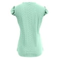 thumbnail image 5 of ZHENHONG T Shirts for Women,Casual Short Sleeves V Neck Loose Blouse Solid Color Ruffle Sleeve Cocoon Shirt,Green Women Blouses, 5 of 7