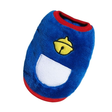 Cartoon Pet Flannel Warm Vest Bell & Cartoon Design For Puppy Kitten Teacup Dog Teddy Small Dog Dark Blue S