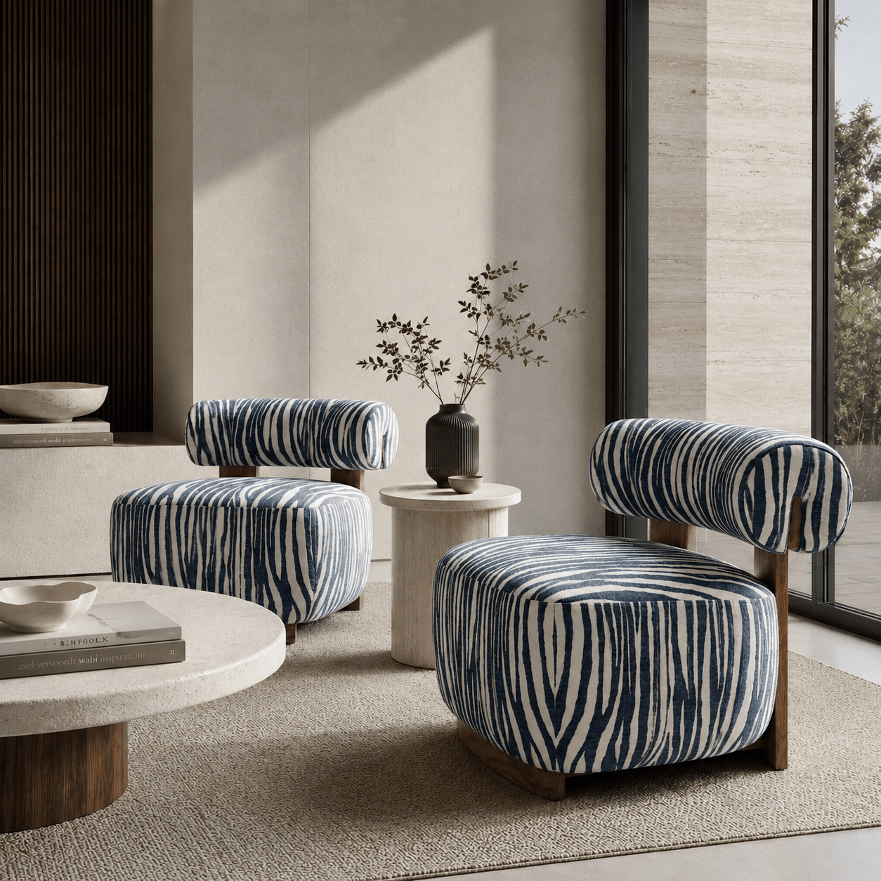 Aenkyo Zebra Stripe Chenille Accent Chair, 24 Inch Deep Seat Armless Chair, Midnight Blue