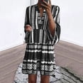 thumbnail image 1 of PENGXIANG Femmes Manches Longues Boho Graphique Imprimé Robe en Vrac V-Cou Mini Robe, 1 of 7