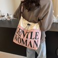 thumbnail image 4 of Gentlewoman® Aesthetic Canvas Tote Bag Crossbody Bags with Inner Pocket for Women, Large Capacity Shoulder Bag for Travel Work Sport，White and pink, 4 of 8