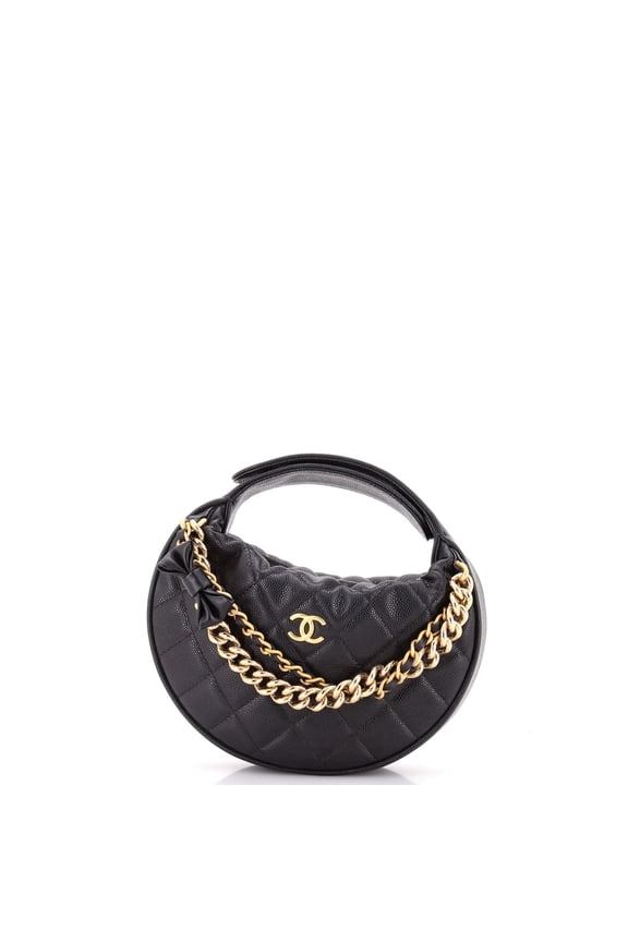 Pre-Owned Double Chain Bow Hobo Pouch Quilted Caviar Mini By Rebag
