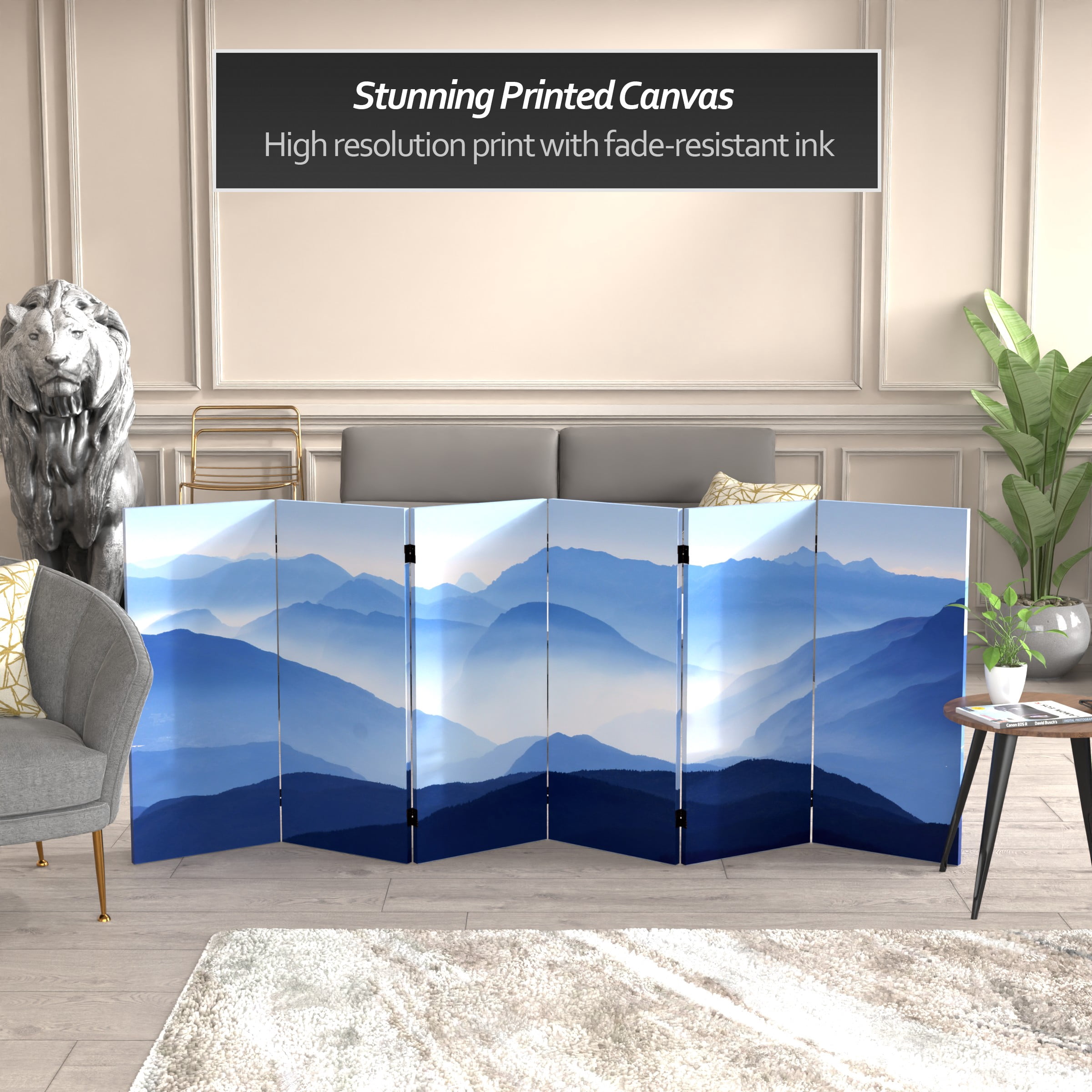 3 ft. Short Double Sided Misty Mountain Canvas Folding Screen