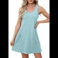 thumbnail image 1 of Vestidos de Mujer Sin Mangas con Cuello en V y Bolsillos Color Turquesa M, 1 of 5