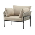 thumbnail image 4 of GDF Studio Modern Outdoor Patio Lounge Chairs, Club Chairs with Rope Accents, Iron Frames, Cushions, Grey+Beige, Set of 2, 4 of 16