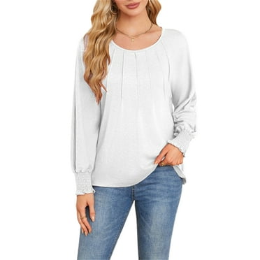 Michellecmm Women's Fall Maternity T-Shirt Loose Fit Casual Stylish Solid Pleated Crew Neck Long Sleeve Tops
