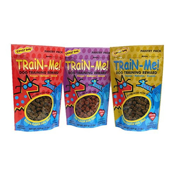 Dog Training Treat Sampler 3 Pack Train Me Healthy Bacon Chicken Beef 16 oz