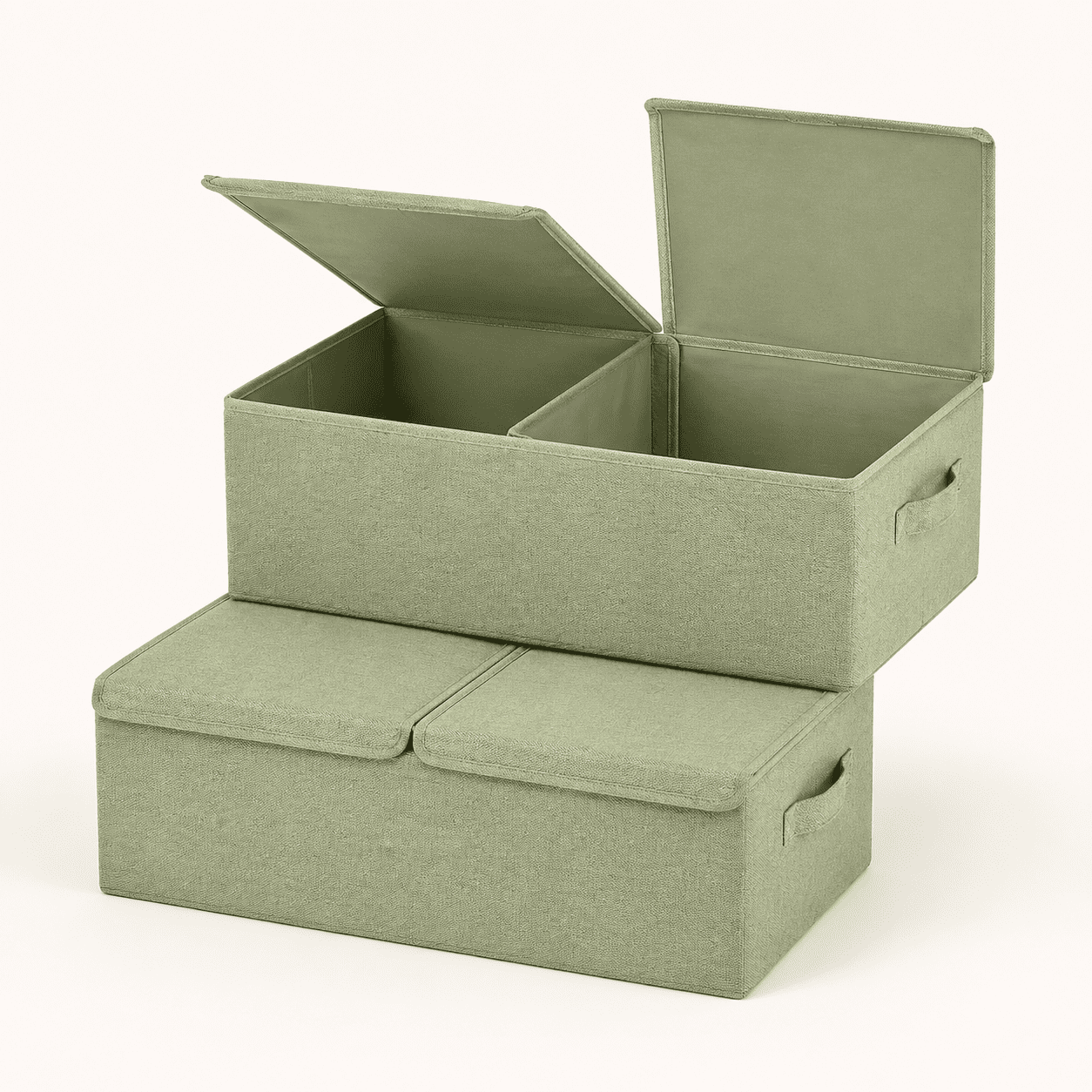 Storage Boxes with Lids and Handles Collapsible Linen Storage Bins Organizer Containers Baskets Cube with Removable Divider for Home Bedroom Closet Office (Green Small)