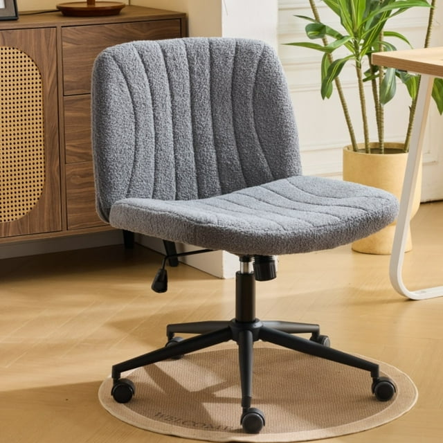 Ktaxon Chaise de Bureau Réglable, Chaise de Bureau Pivotante, Conception Sans Accoudoirs, Réglage Pneumatique de la Hauteur, Rotation à 360 Degrés, Idéale pour le Bureau à Domicile en Velours Teddy Gris