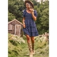 thumbnail image 6 of OUSIMEN Women's Dresses Casual Summer Print Ruffle A Line Short Sleeve Mini Floral Dress for Women, 6 of 10