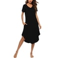 thumbnail image 3 of Women Summer Casual Short Sleeve T-shirt Dress Basic V-neck Solid Color Maxi Dress Ladies Loose Swing Dress with Pocket, 3 of 5