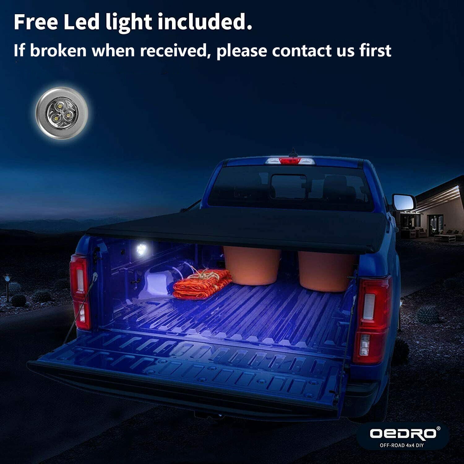 RVNI 3 Fold 6FT Soft Truck Bed Tonneau Cover For 2016-2023 Toyota Tacoma w/ LED Lamp
