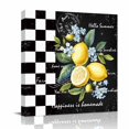 thumbnail image 2 of Canvas Wall Art Summer Lemon Canvas Art Print Farm Plant Floral Leaf Black White Plaid Retro Pictures Wall Decor for Living Room Bedroom Artwork Decorations Stretched Framed Ready to Hang 16"x16", 2 of 9