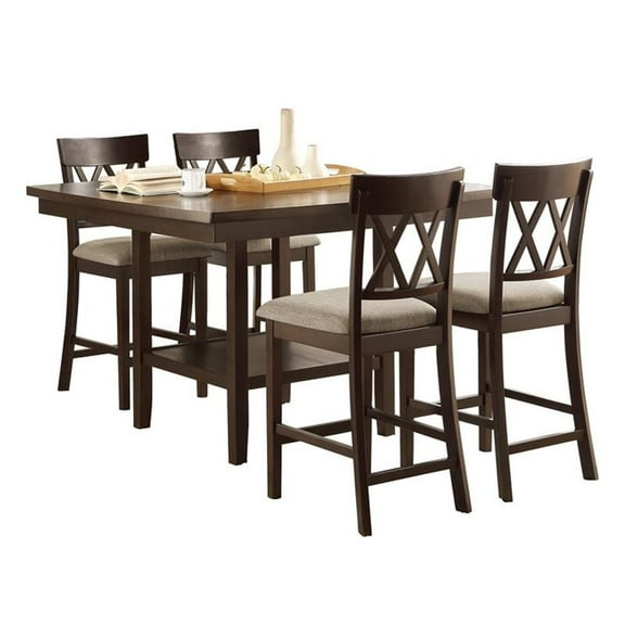 Lexicon Balin 5 Piece Counter Height Dining Set in Brown with Crossback Chairs