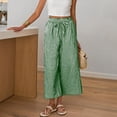 thumbnail image 4 of Lmueinov Women's Gingham Checkered Drawstring Wide Leg Capri Pants, Ruffle Elastic Waist Casual Trousers with Pockets, Summer Vacation Beach Daily Wear Cropped Pants for Women S-2XL, 4 of 5