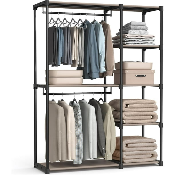 SONGMICS Armario Independiente, Armario Plegable, Perchero con Barras de Confección, Organizador de Ropa, 112 x 43 x 165 cm, Negro MRYG24BK