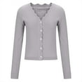 thumbnail image 4 of Knitted Sweater Cardigans Womens Button Up Long Sleeve Scallop Ribbed Crop Short Jackets Fall Casual Outwear (XL, Gray), 4 of 6