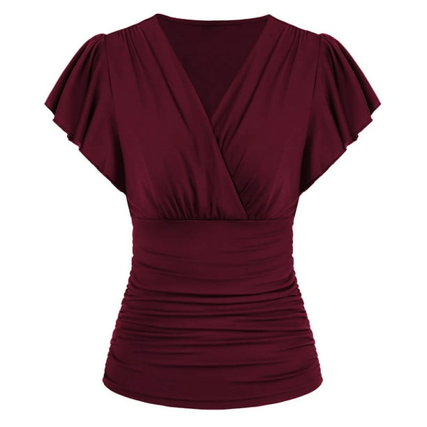 Camisa de blusa ajustada con frunces blusa ajustada con frunces blusa con escote en V y frunces blusa ajustada con frunces caracteristicas de vanguardia Walmart en linea