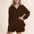 thumbnail image 2 of Women's Casual 2 Piece Shorts Suit Oversized Half Zip Sweatshirt and Shorts Set Comfortable Wear Outfit for Women, 2 of 2