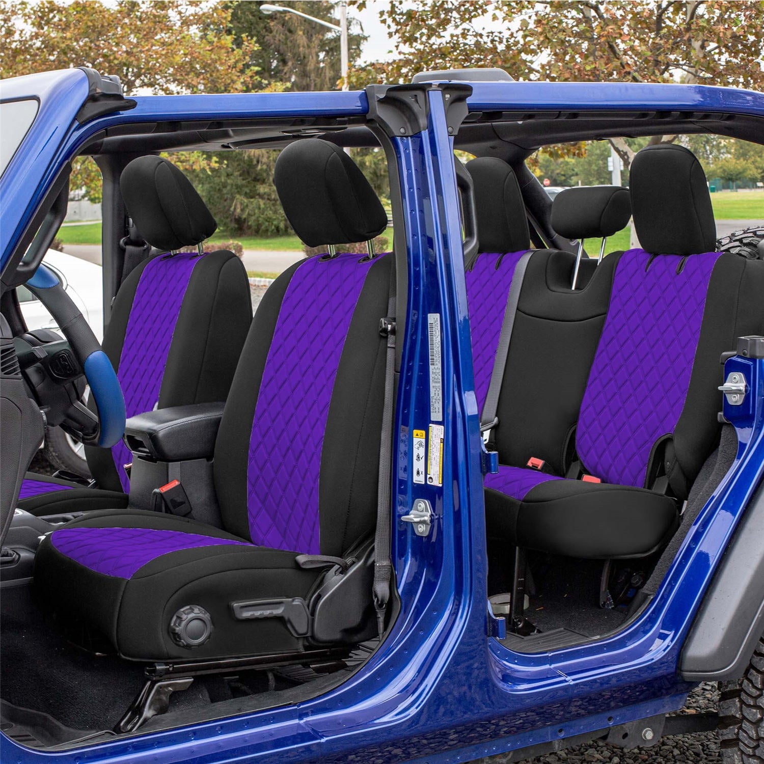 For Jeep Wrangler JL 4DR 2018-2023 FH Group Neoprene Custom Fit Car Seat Covers Full Set - Purple