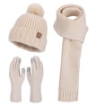 thumbnail image 1 of Gorro de lana de punto para mujer, conjunto de tres piezas: gorro, bufanda y guantes de forro polar con protección auditiva, resistente al frío y cálido., 1 of 1