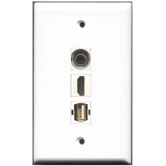 Ultra Spec Cables 1 Port HDMI USB A-A 3.5mm Wall Plate w/Female/Female Jacks