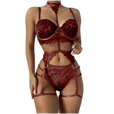 Strapless Bras for Women Workout Bras for Women Women Sexy Solid Color Bralette Panty Strappy Lace Embroidery lingerie Set Women s Exotic lingerie Sets Push Up Bra Yoga Sports Bra