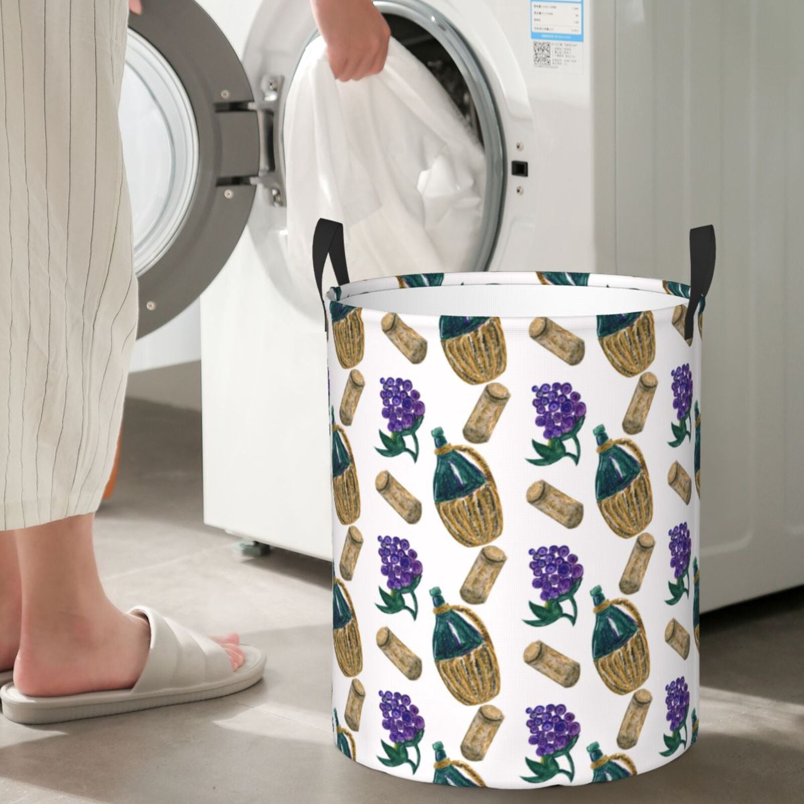 Large Laundry Basket with Handles - Wine grape Print No.J927 Kids Baby Dirty Clothes Laundry Hamper for Bedroom Aesthetic