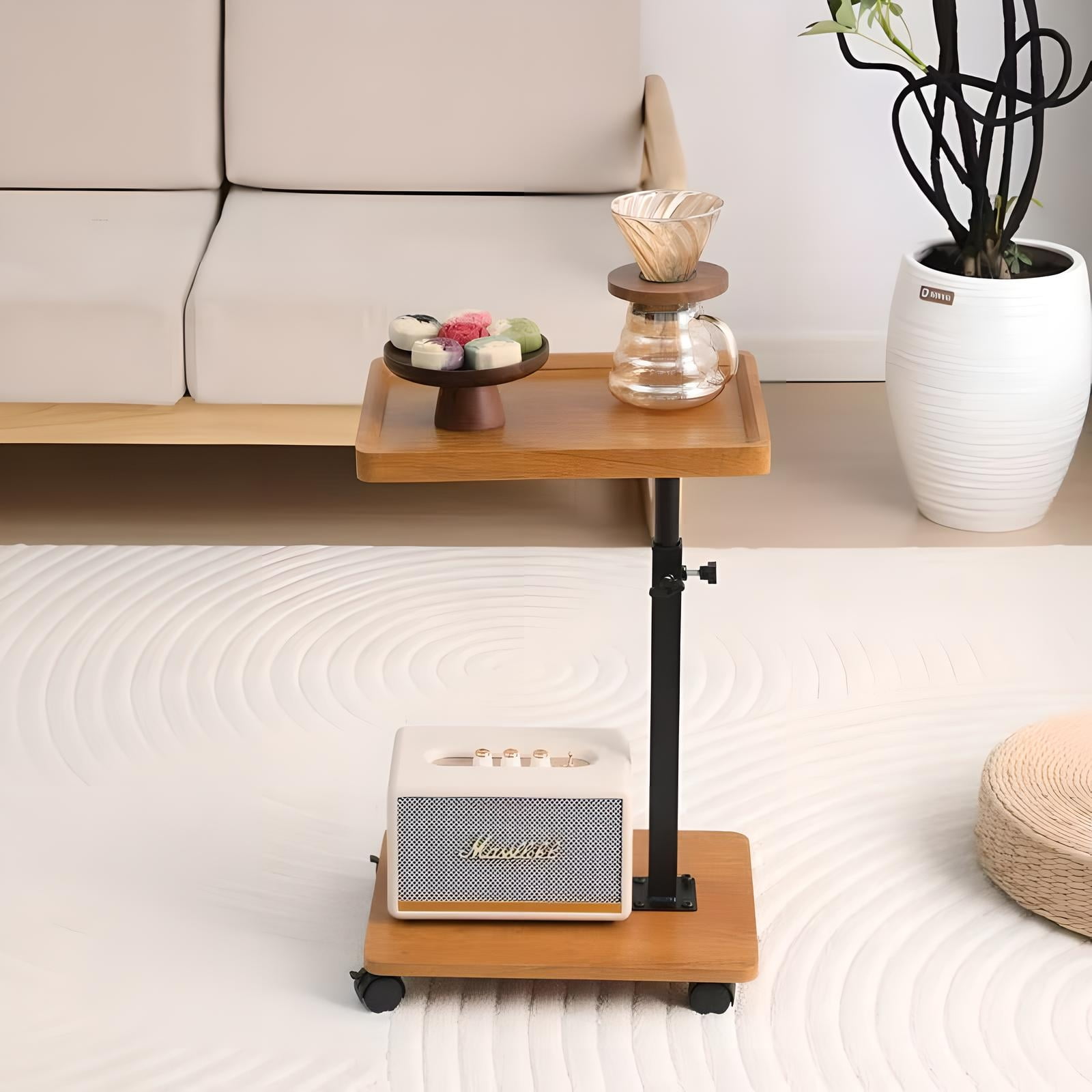 StarZe Adjustable Height C Shaped End Table,360° Swivel Side Tables with Wheel  for  Livingroom, Bedroom,Primary.