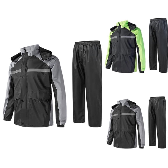 Men's Reflective Waterproof Rain Suit Hooded Rain Jacket and Pants for Motorcycle Riding, Cycling & Outdoor Work