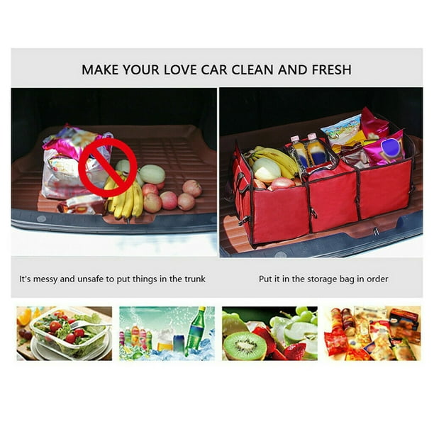 Car Boot Organizer Foldable Auto Storage foldable car Waterproof Grocery Bag  Automobile Trunk Food Storage, Red 
