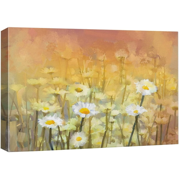wall26 Canvas Print Wall Art Watercolor Effect White Daisy Field Floral Botanical Illustrations Modern Art Rustic Scenic Colorful Multicolor for Living Room, Bedroom, Office - 24"x36"