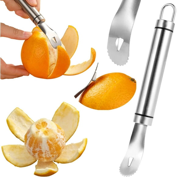 GZMAISULEE Éplucheur d'Orange en Acier Inoxydable Facile et Rapide Manche Long Éplucheur d'Agrumes Outil Pelle Triangulaire et Pelle Dentelée Éplucheur d'Orange Gadgets de Cuisine Créatifs