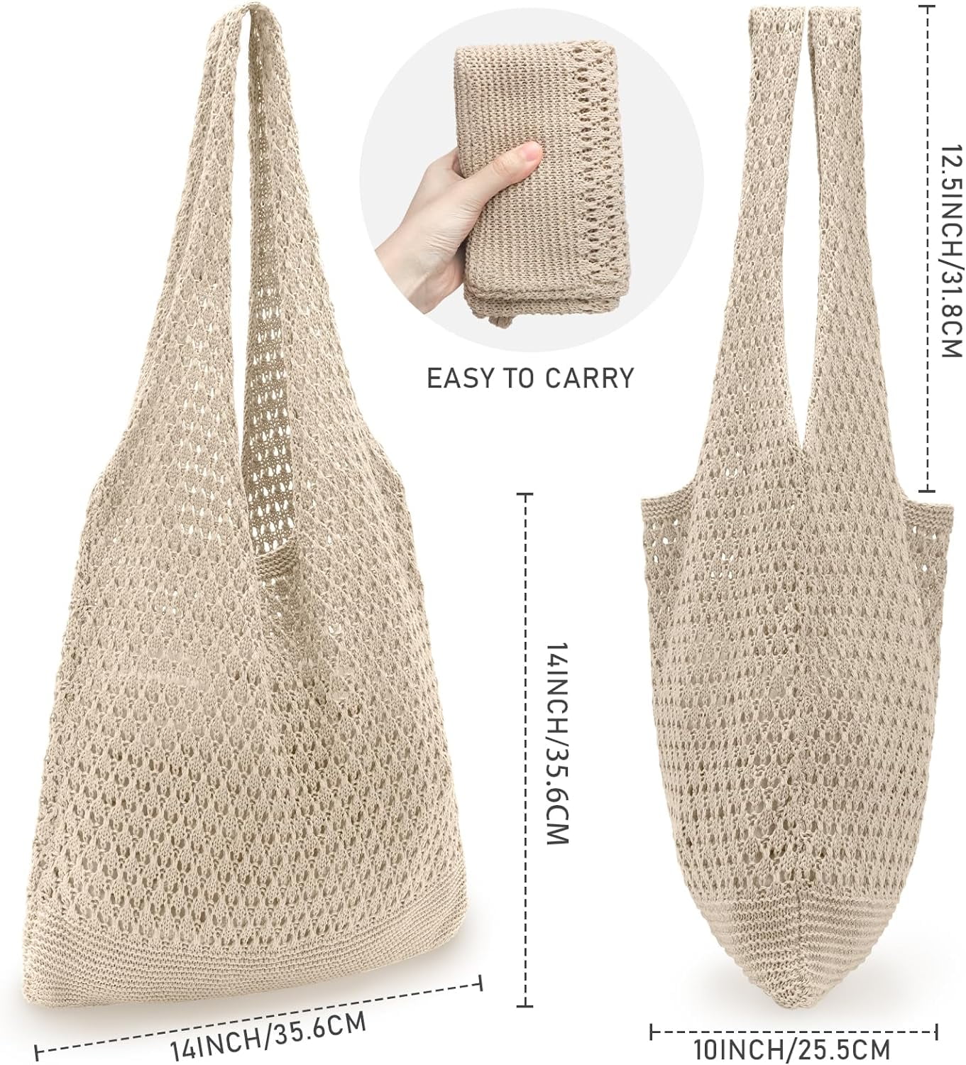 Gocvo Crochet Bag for Women, Summer Crochet Handbags Boho Bag(Khaki 14 x 10 x 26.5in )