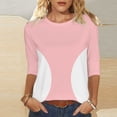 thumbnail image 4 of Camisetas de Manga 3/4 para Mujeres Impresas de Cuello Redondo Top de Moda Casual, Mezcla de Poliéster 95% 5% de Spandex para el Hogar Y el Uso Diario, 4 of 9